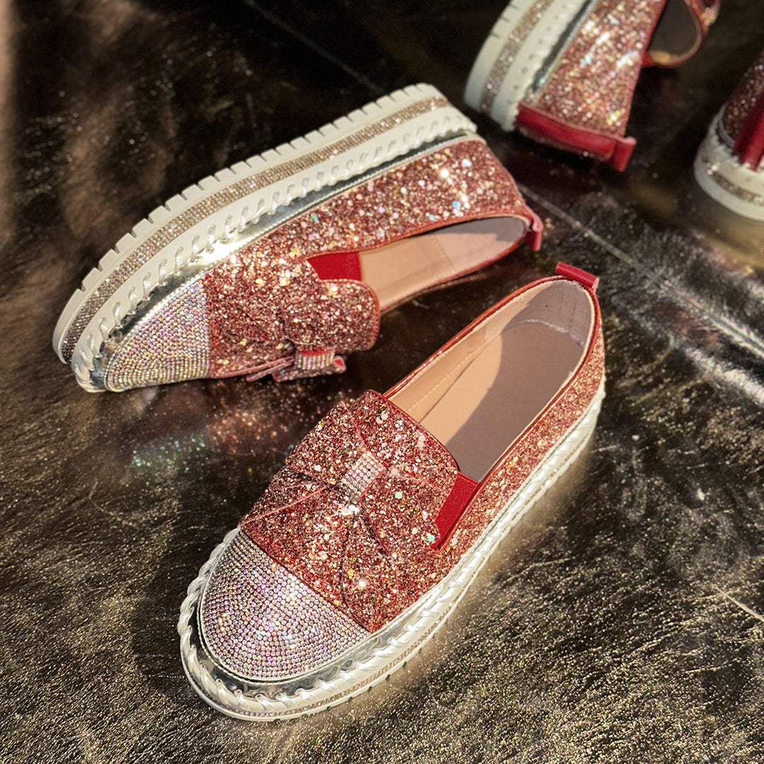 Damen Glitzernde Slip-On Sneakers mit dekorativem Schleifen-Detail R&B