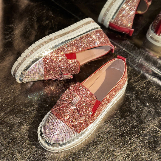 Damen Glitzernde Slip-On Sneakers mit dekorativem Schleifen-Detail R&B