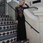 Damen Elegantes Langarm Kleid aus Spitze mit geraffter Silhouette R&B