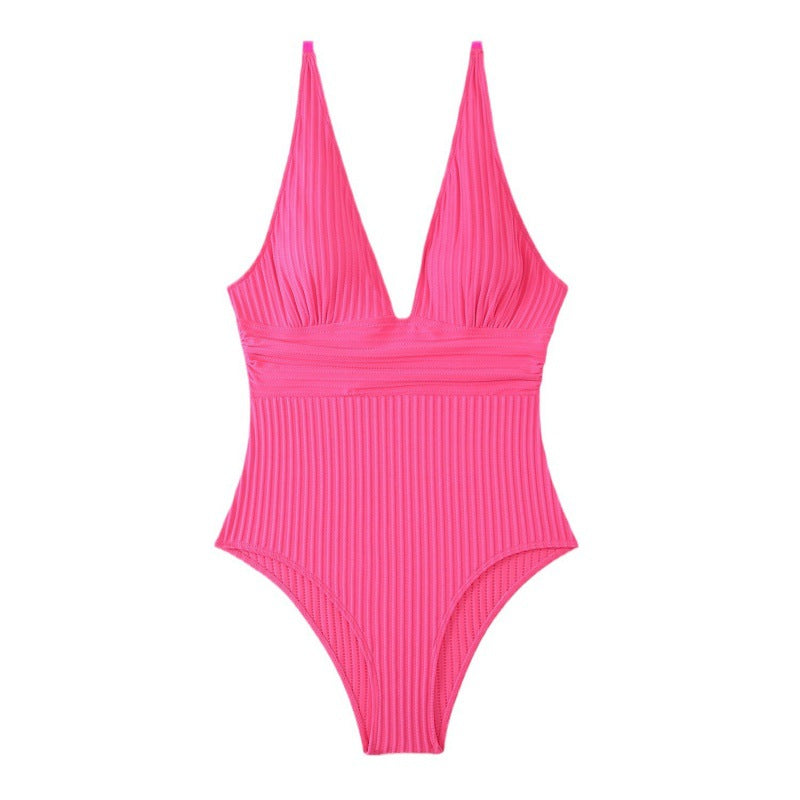 Damen Einteiler Badeanzug mit raffiniertem Rippendesign R&B