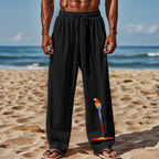 Herren lässige Strandhose mit elastischem Bund und buntem Stickdesign R&B