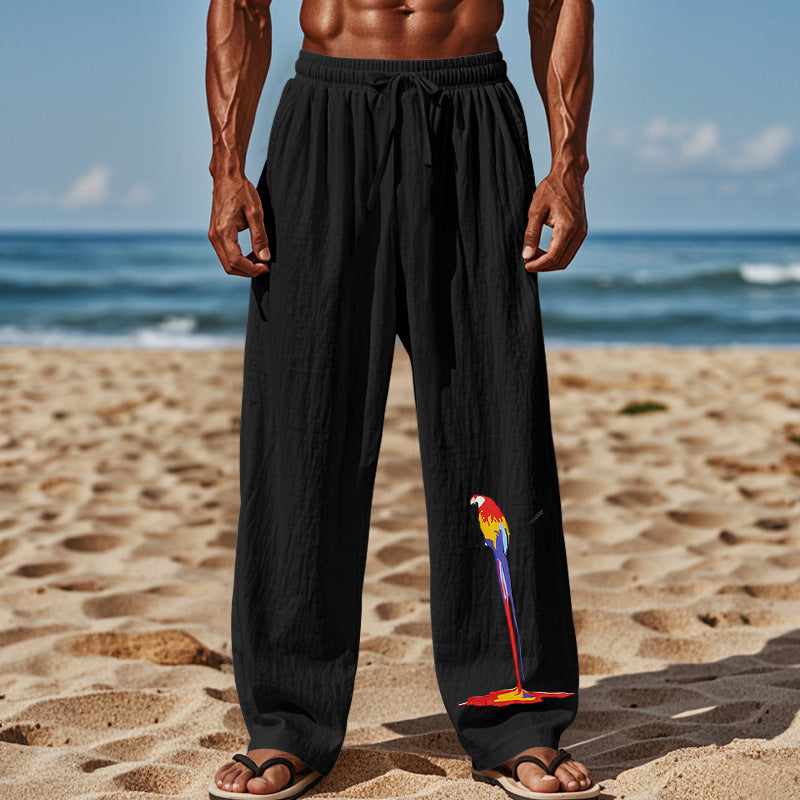 Herren lässige Strandhose mit elastischem Bund und buntem Stickdesign R&B