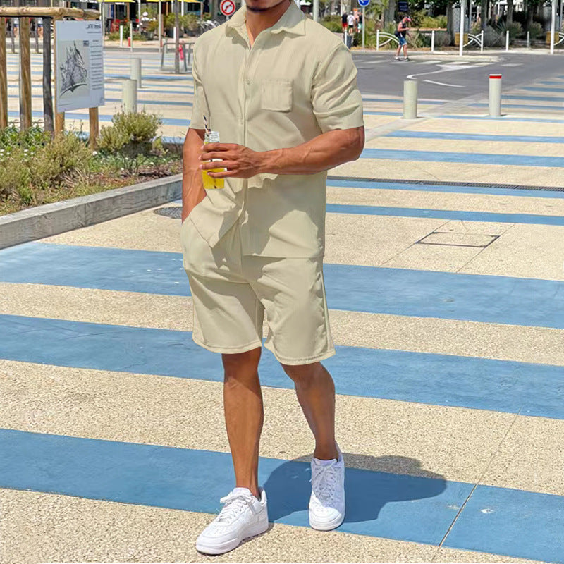 Herren lässiges Kurzarm-Walking-Outfit mit praktischen Taschen R&B