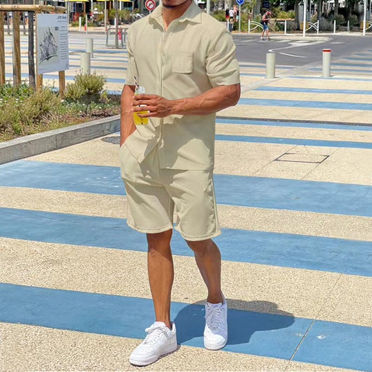 Herren lässiges Kurzarm-Walking-Outfit mit praktischen Taschen R&B