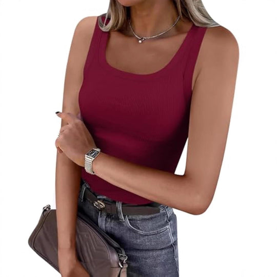 Damen Bauchfreies Tanktop mit Rippstrickstruktur und breiten Trägern R&B