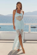 Damen Raffiniertes Maxikleid mit Spitzenakzenten und tiefem Schlitz R&B