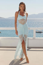 Damen Raffiniertes Maxikleid mit Spitzenakzenten und tiefem Schlitz R&B