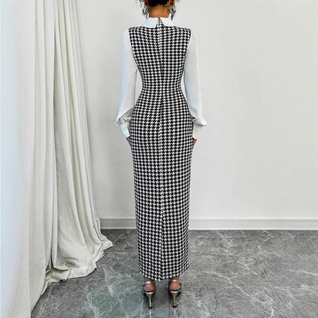 Damen elegantes Midirkleid mit glänzenden Puffärmeln R&B