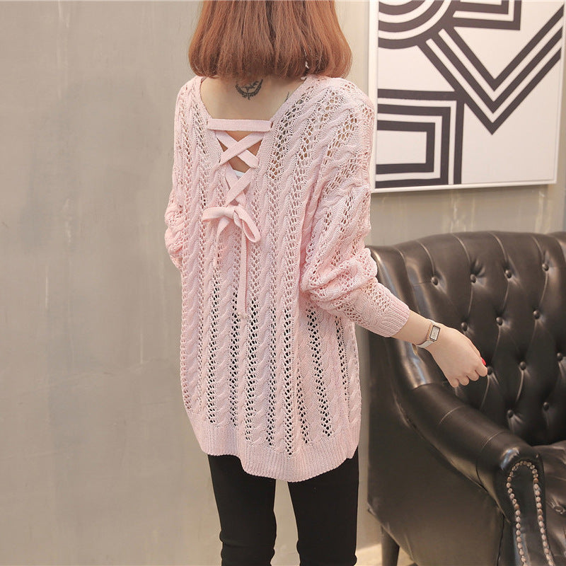 Damen Strickpullover mit Off-Shoulder-Design und Rückenschnürung R&B