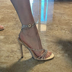 Damen elegante Stilettosandalen mit zierlichen Riemchen und Strassverzierungen R&B