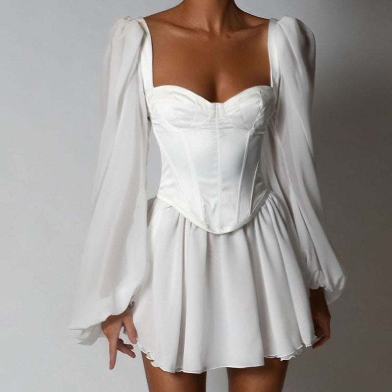 Damen Verspieltes Minikleid mit elegantem Bustier-Oberteil und voluminösen Ärmeln R&B