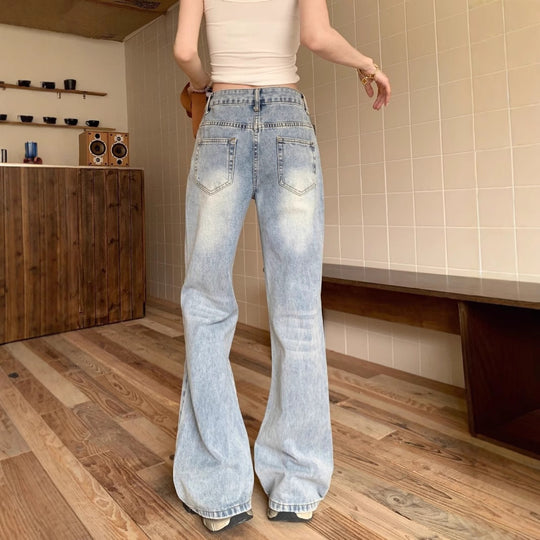 Damen weite Schlagjeans im Vintage-Style mit modischen Details R&B