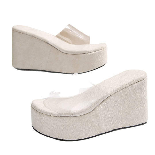 Damen Plateau-Sandalen mit transparentem Riemen und rutschfester Sohle R&B