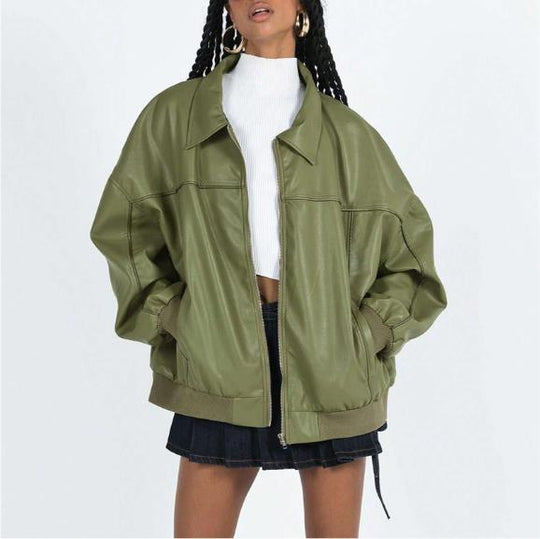 Damen Kunstleder Jacke im modernen Oversized-Stil R&B