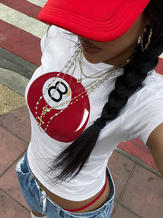 Damen Crop-T-Shirt mit kreativem Telefon-Design R&B