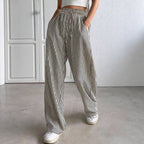Damen weite Streifenhose mit Gummizug und Seitentaschen
