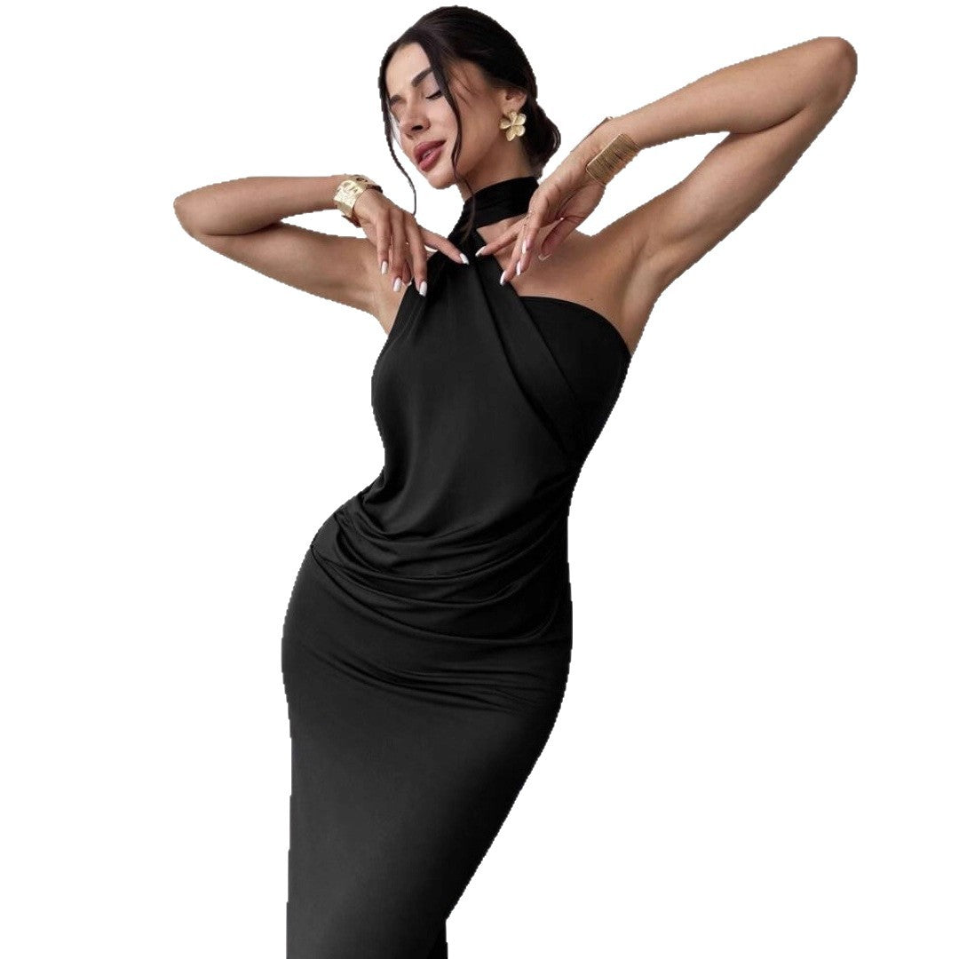 Damen Elegantes Langarm-Minikleid mit drapierter Silhouette und schickem Stehkragen R&B