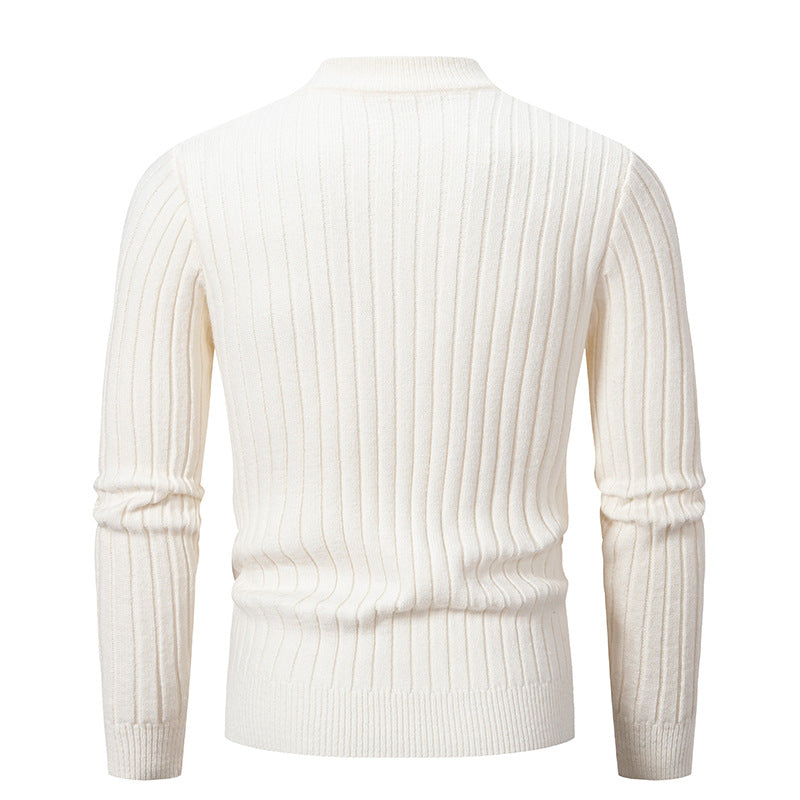 Herren eleganter Strickpullover mit modernem Zopfdesign und hohem Kragen R&B