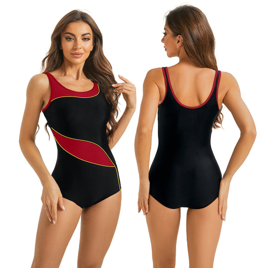 Damen Sportlicher Einteiler Badeanzug mit modischen Farbakzenten R&B