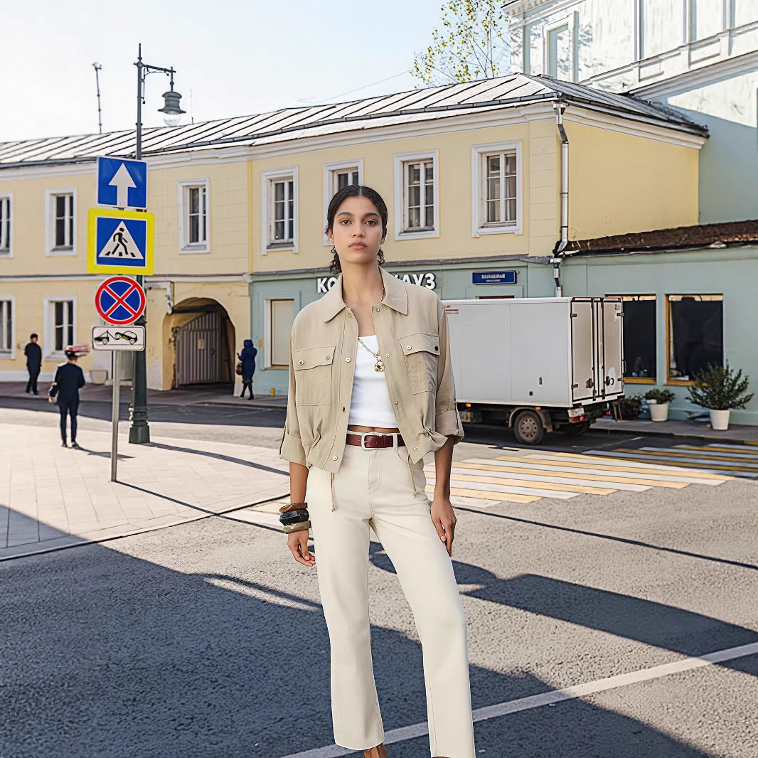 Damen lockere Utility-Jacke mit Taschen R&B