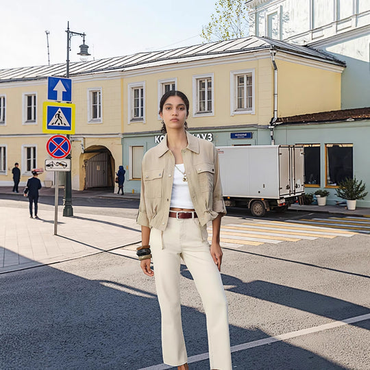 Damen lockere Utility-Jacke mit Taschen R&B