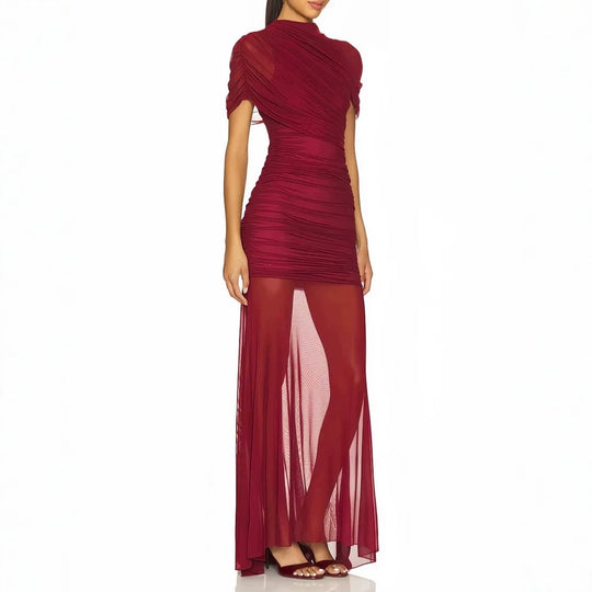 Damen Elegantes Cocktailkleid mit gerafftem Design und transparenter Schicht R&B