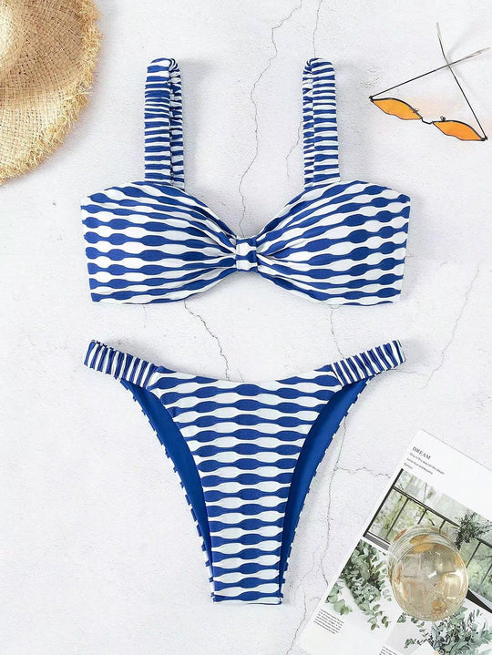 Damen Bandeau-Bikini mit einzigartigem Muster und verstellbaren Trägern R&B