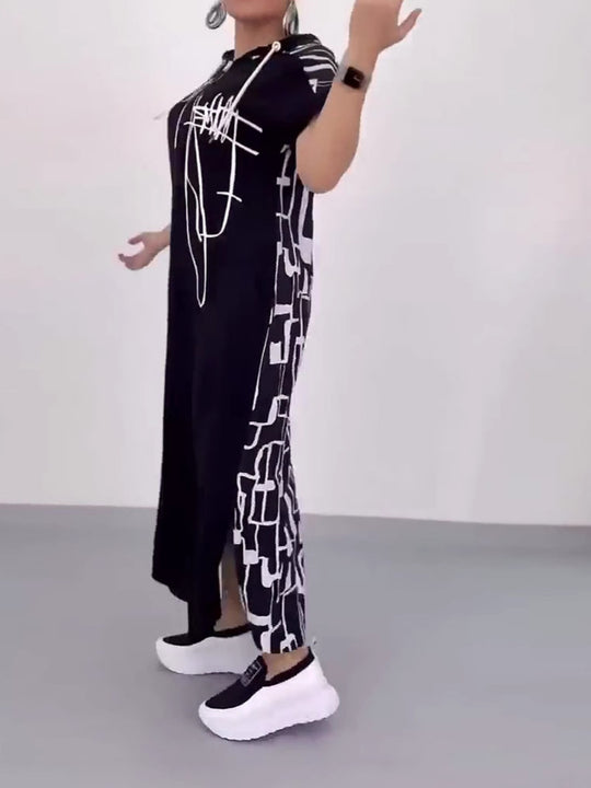 Damen Long Hoodie Kleid mit praktischem Reißverschluss und einzigartigem Design Heidi-Mode