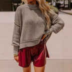 Damen lässiger Strickpullover mit strukturiertem Rippdesign R&B
