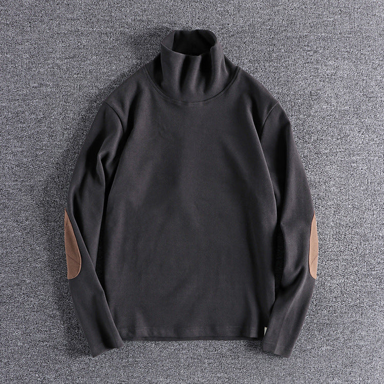 Herren Stehkragenpullover aus hochwertigem Fleece mit kontrastierenden Ellbogenpatches R&B