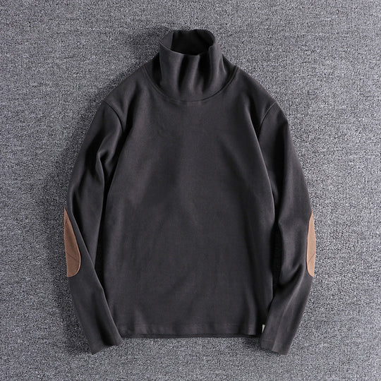 Herren Stehkragenpullover aus hochwertigem Fleece mit kontrastierenden Ellbogenpatches R&B