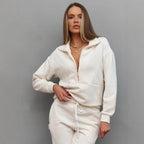 Damen sportliches Loungewear-Set mit modernem Reißverschluss und gestreiftem Design R&B