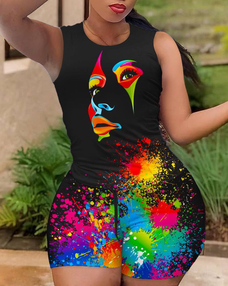 Damen Sportliches Tanktop mit Camouflage Shorts R&B