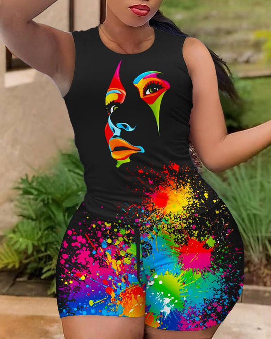 Damen Sportliches Tanktop mit Camouflage Shorts R&B
