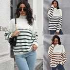 Damen Komfortabler Rollkragenpullover mit modernem Streifenmuster R&B