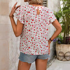 Damen modische Bluse mit Rüschendetails und Herzmuster R&B