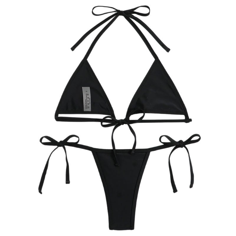 Damen Triangel-Bikini-Set mit geflochtenem Höschen und verstellbaren Trägern R&B
