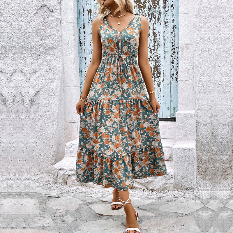 Damen Maxikleid mit floralem Design und Rüschendetails R&B