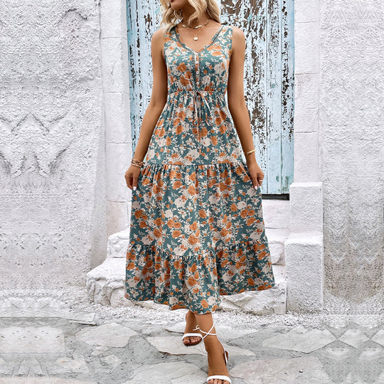 Damen Maxikleid mit floralem Design und Rüschendetails R&B