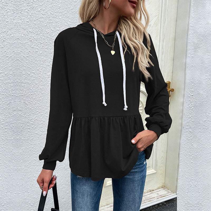 Damen lässiger Hoodie mit Rüschendetail und Kordelzug R&B
