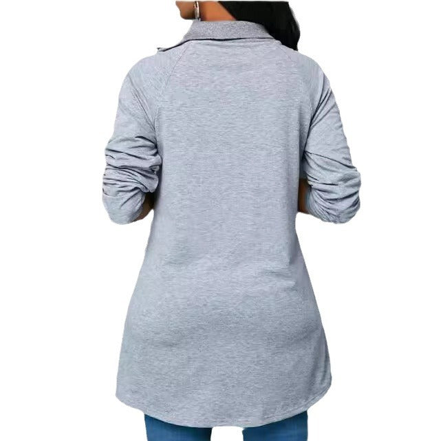 Damen Rundhals Shirt mit hoher Kragen und Reißverschluss R&B