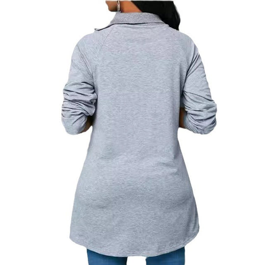 Damen Rundhals Shirt mit hoher Kragen und Reißverschluss R&B