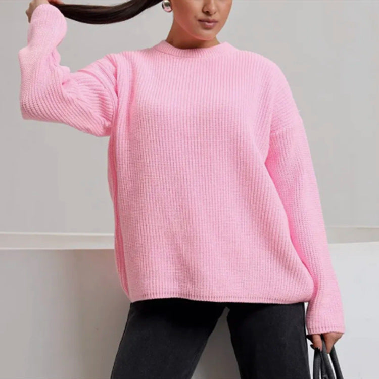 Damen Lässiger Grobstrickpullover mit weiten Ärmeln und modernem Schnitt R&B