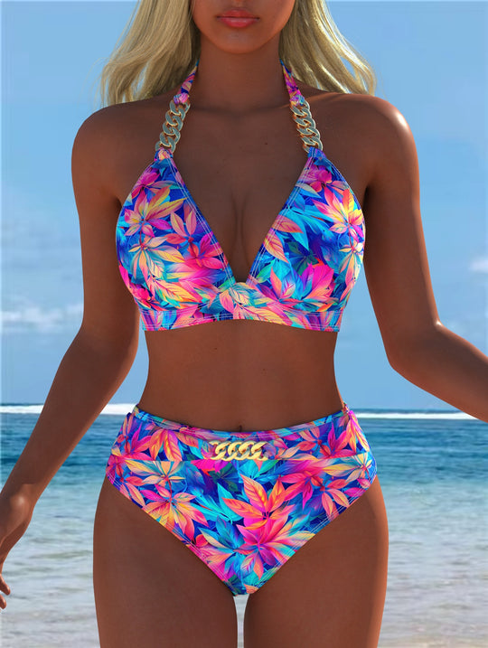 Damen Bikini mit luxuriösem Marmormuster und edlen Details R&B