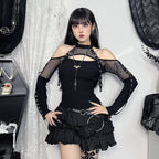 Damen modisches Oberteil mit einzigartigem Cut-Out-Design und Netzdetails R&B