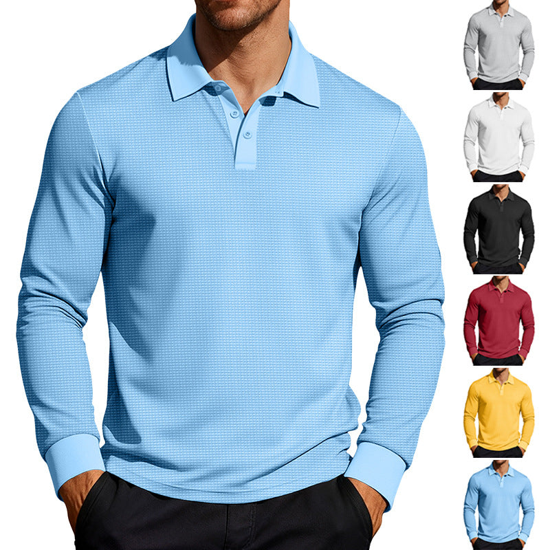 Herren nan Langarm-Poloshirt aus Waffelstrick mit schmaler Passform verdeckter Knopfleiste und Hemdkragen R&B
