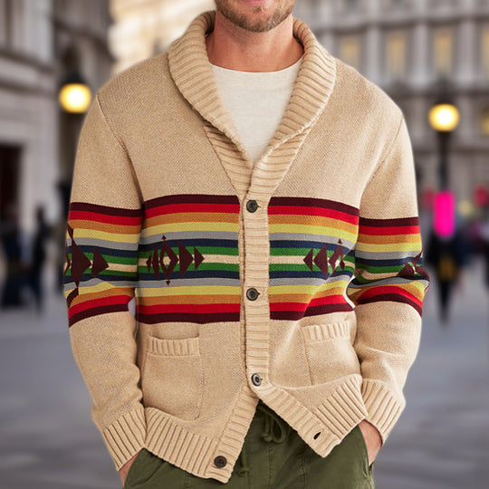 Herren Strickcardigan mit farbenfrohem Muster und lässigem Schnitt R&B
