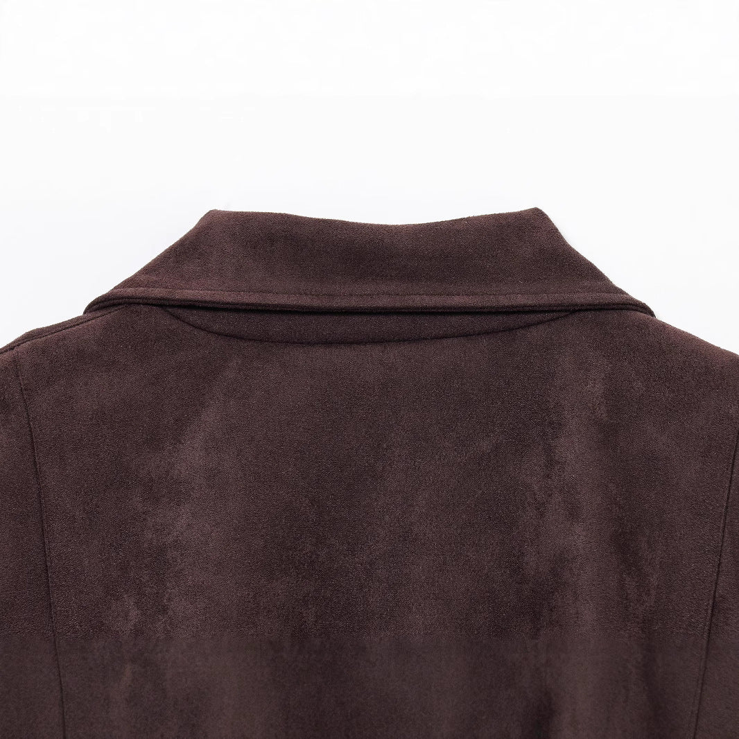 Damen stilvolle Suedejacke mit verstellbarem Gürtel und praktischen Reißverschlüssen R&B