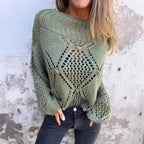 Damen luftiger Strickpullover mit kunstvollem Lochmuster R&B