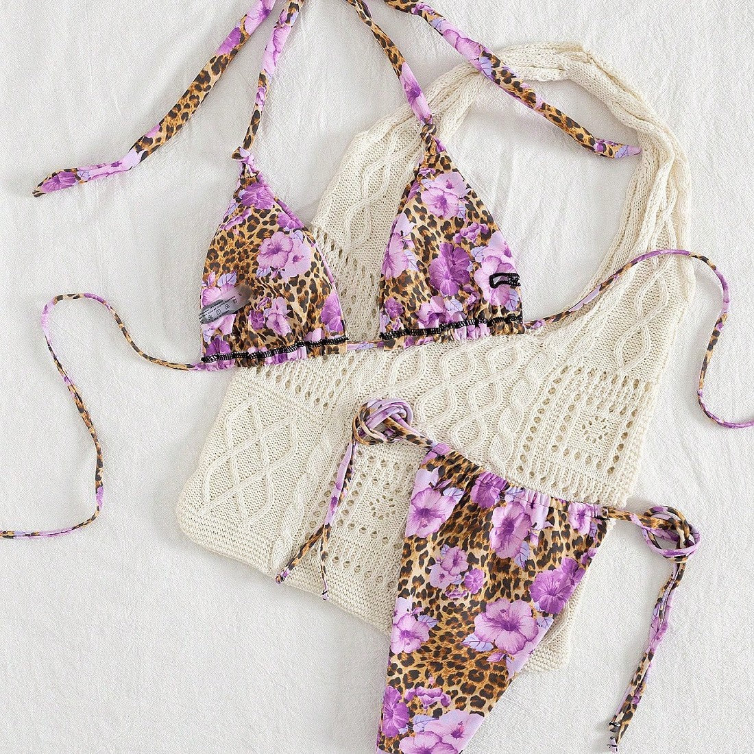 Damen Triangel-Bikini-Set mit raffiniertem Häkeloberteil R&B